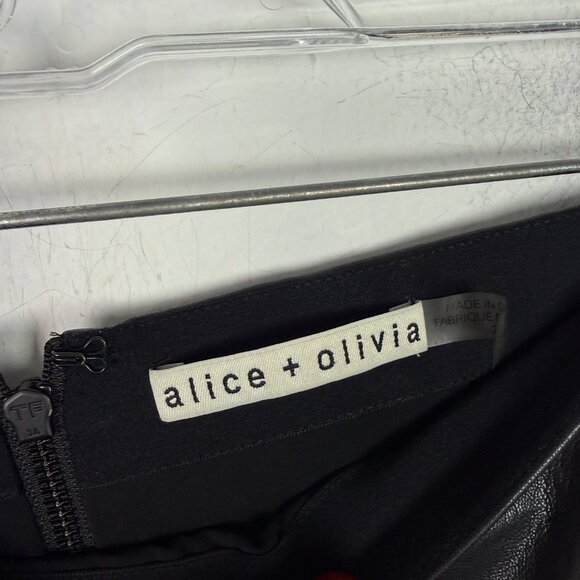 Alice + Olivia Rubi Vegan Leather Lace-Trim Mini Skirt in Black Size 2 EUC - Picture 6 of 13